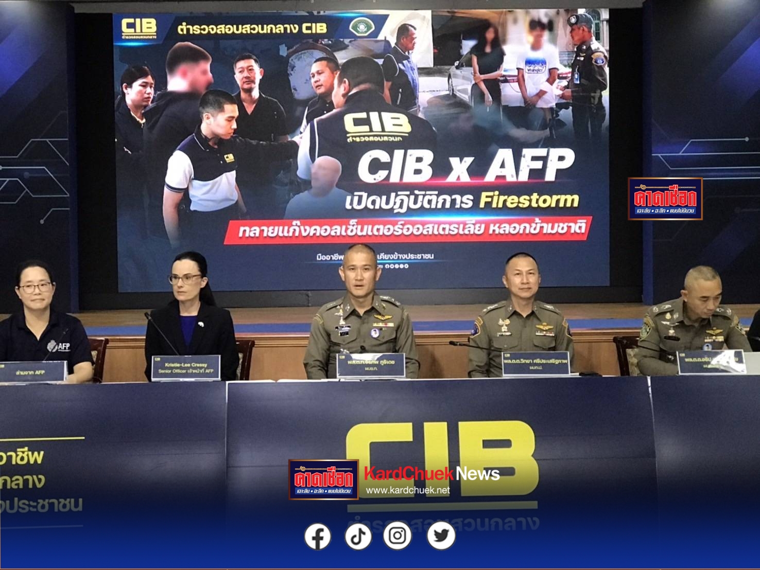 สอบสวนกลาง (CIB) ร่วม ตำรวจออสเตรเลีย (AFP) เปิดปฏิบัติการ Fire storm ทลายแก๊งคอลเซ็นเตอร์ชาวออสเตรเลียใช้ไทยเป็นฐานปฏิบัติการหลอกลงทุนข้ามชาติ เหยื่อในออสเตรเลียกว่า 14,000 คนเสียหายกว่า 40 ล้านบาท
