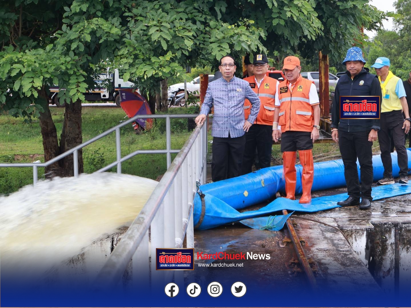 สกลนคร รับมือพายุวิภา ติดตั้งเครื่องสูบน้ำ ที่ ปตร.บ้านหนองบึง ดันน้ำออกจากหนองหาร