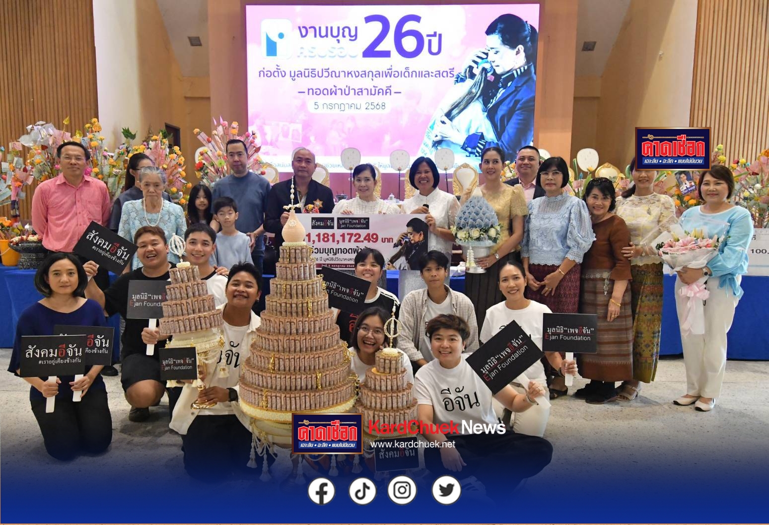 “ปวีณา” ขอขอบคุณท่านผู้มีจิตศรัทธา ร่วมบริจาคเงินครบรอบ 26 ปี มูลนิธิปวีณาหงสกุลเพื่อเด็กและสตรี ทำบุญผ้าป่าสามัคคี ยอดรวมทั้งสิ้น 3,403,659.25 บาท รายได้ทั้งหมดจะนำไปดำเนินงานมูลนิธิฯช่วยเหลือ เด็ก สตรี ผู้ไม่ได้รับความเป็นธรรมในรูปแบบต่างๆ ได้อย่างต่อเนื่องอย่างมีประสิทธิภาพต่อไป ขออาราธนาคุณพระศรีรัตนตรัย ได้โปรดคุ้มครองท่านผู้มีจิตศรัทธาที่ได้บริจาคเงินทุกท่านรวมทั้งท่านที่ช่วยเหลือสังคมร่วมกับมูลนิธิปวีณาฯ ขอให้มีสุขภาพแข็งแรง มีความสุขความเจริญตลอดไป