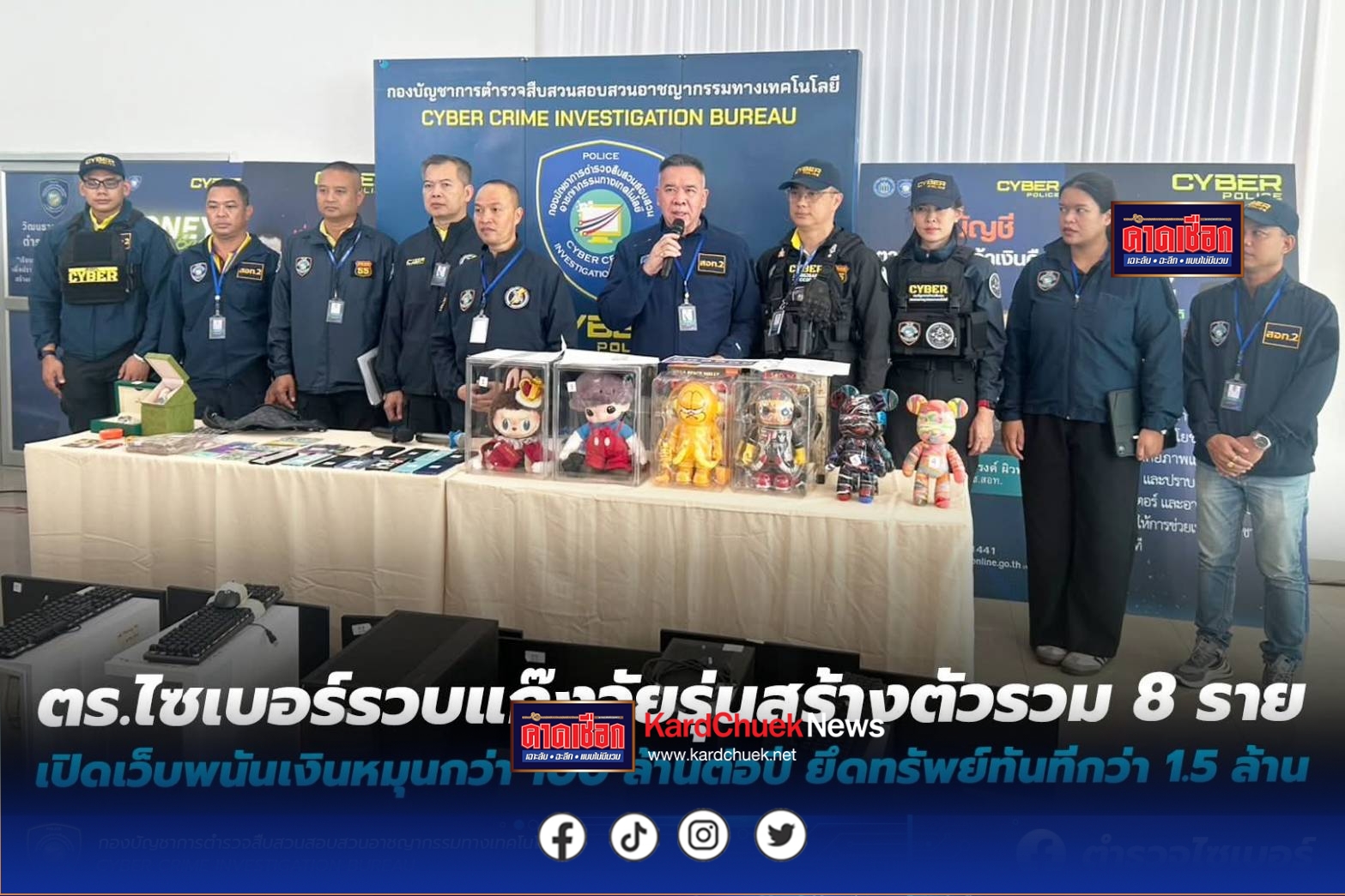 ตำรวจไซเบอร์รวบแก๊งวัยรุ่นสร้างตัว รวม 8 ราย เปิดเว็บพนันออนไลน์เงินหมุนกว่า 100 ล้านบาทต่อปี ยึดทรัพย์ทันทีกว่า 1.5 ล้าน