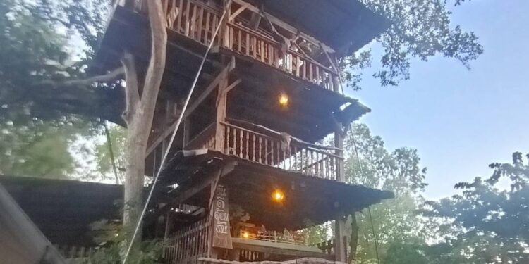 สกลนคร สุดทึ่งทำคนเดียวสร้างบ้านต้นไม้ 6 ชั้น ใช้เวลาสร้าง 6 ปี