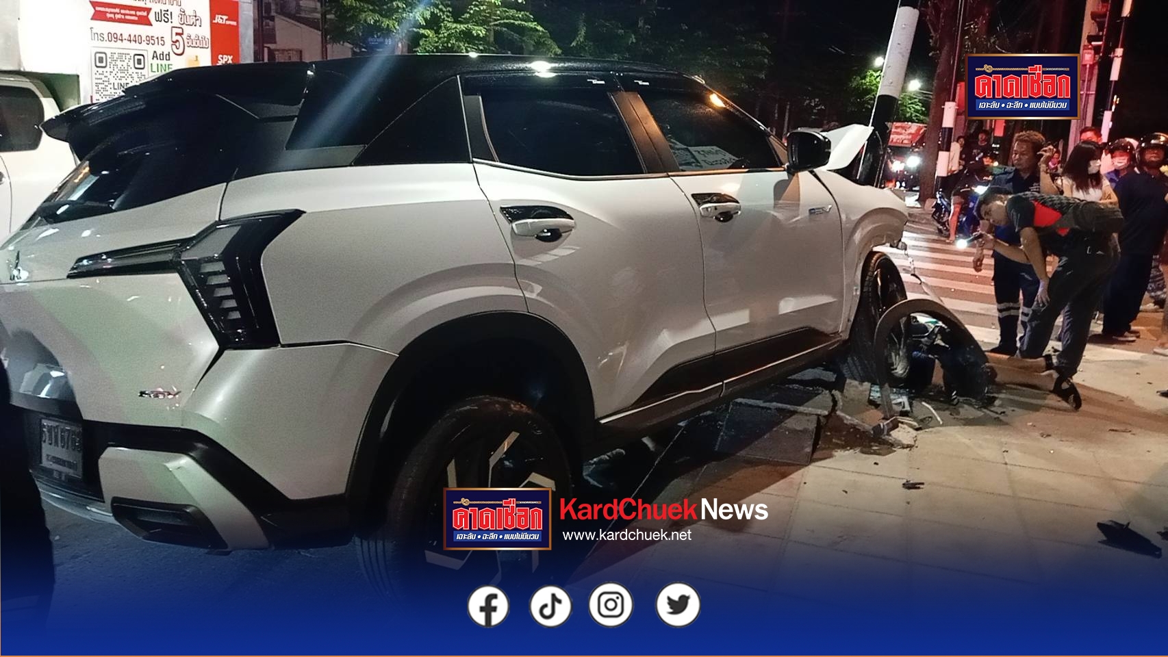 สาวซิ่งเก๋งไฟฟ้าฝ่าไฟแดงสี่แยกทุ่งครุ ชนเก๋งBMW ก่อนข้ามเลนกวาด จยย. 2 คัน ดับ 1 เจ็บ 3  