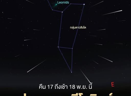 ปราจีนบุรี-คืนนี้ชมฝนดาวตกลีโอนิดส์” หรือ “ฝนดาวตกกลุ่มดาวสิงโต” อัตราการตกสูงสุดเฉลี่ย 15 ดวงต่อชั่วโมง /////// มีศูนย์กลางการกระจายตัวของฝนดาวตกในกลุ่มดาวสิงโต แนะนำชมหลังเที่ยงคืนเป็นต้นไป