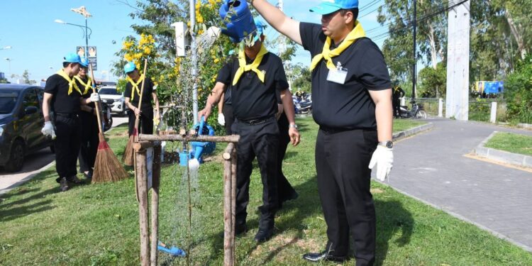 จิตอาสาชลบุรี ร่วมใจปลูกต้นไม้ ปรับภูมิทัศน์ เพื่อถวายเป็นพระราชกุศลเนื่องในวันพ่อแห่งชาติและวันดินโลก