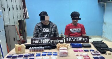 ตร.บางละมุง รวบสองหัวจ่ายยานรกศรีราชา ยึดยาบ้า 8,162 เม็ด ยาไอซ์ 214 กรัม ปืน 2 กระบอก พบแชตทั้งคู่เคยซื้อขายกันหลายคร้้ง เร่งขยายผลกวาดล้างเครือข่าย สนองนโยบาย รัฐบาล – ตร.